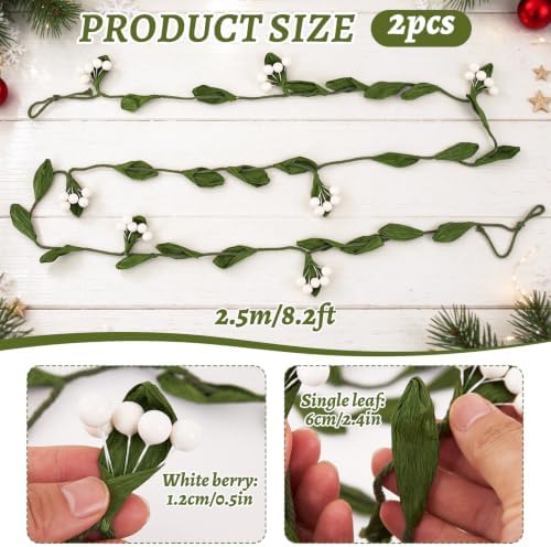 Christmas Banner Garlands 2 Pcs, with Handcrafted Paper Leaves and Decorative White Berries, Paper Greenery, alternate view 2