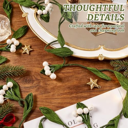 Christmas Banner Garlands 2 Pcs, with Handcrafted Paper Leaves and Decorative White Berries, Paper Greenery, alternate view 3
