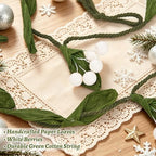Christmas Banner Garlands 2 Pcs, with Handcrafted Paper Leaves and Decorative White Berries, Paper Greenery, alternate view 5