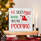 Christmas Bathroom Decorations, Funny Christmas Wood Sign Decor 5x5 Inches in 5x5 Inches, alternate view 3