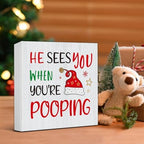 Christmas Bathroom Decorations, Funny Christmas Wood Sign Decor 5x5 Inches in 5x5 Inches, alternate view 5