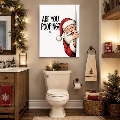 Christmas Bathroom Wall Art, Are You Pooping Funny Santa Canvas Wall Art, alternate view 2