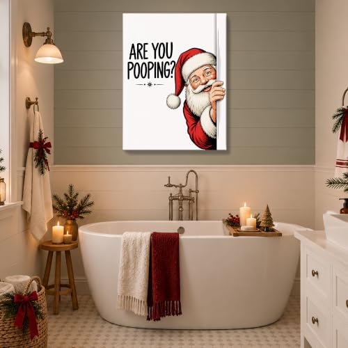 Christmas Bathroom Wall Art, Are You Pooping Funny Santa Canvas Wall Art, alternate view 3