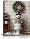 Christmas Bathroom Wall Art, Funny Snowman On Toilet Canvas Wall Art