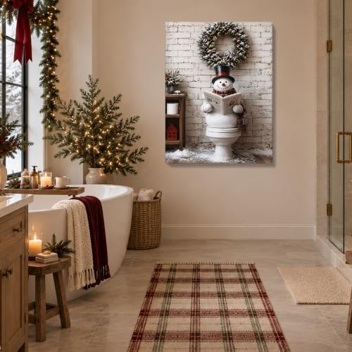 Christmas Bathroom Wall Art, Funny Snowman On Toilet Canvas Wall Art, alternate view 4