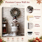Christmas Bathroom Wall Art, Funny Snowman On Toilet Canvas Wall Art, alternate view 5