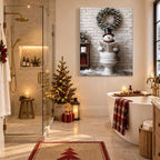 Christmas Bathroom Wall Art, Funny Snowman On Toilet Canvas Wall Art, alternate view 6