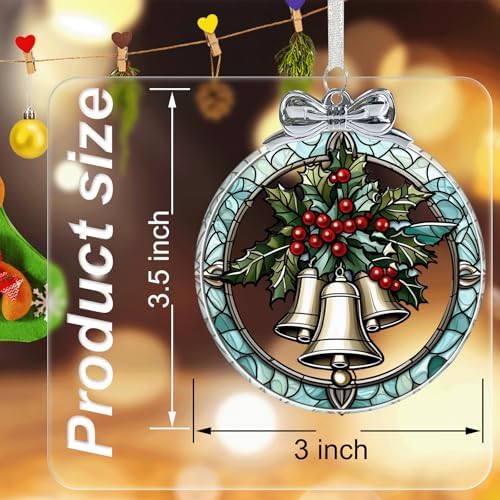 Christmas Bell Crystal Glass Hanging Ornament for Christmas Tree Decor, Christmas Ornaments Xmas Decorations, alternate view