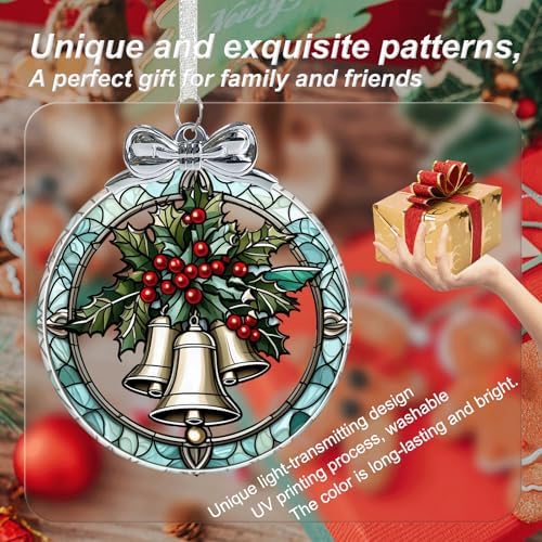 Christmas Bell Crystal Glass Hanging Ornament for Christmas Tree Decor, Christmas Ornaments Xmas Decorations, alternate view