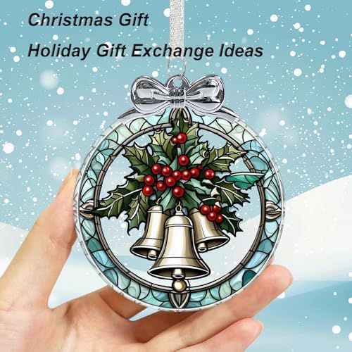 Christmas Bell Crystal Glass Hanging Ornament for Christmas Tree Decor, Christmas Ornaments Xmas Decorations, alternate view