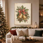 Christmas Bells Canvas Wall Art, Holly Pinecone Red Bow Canvas Prints, alternate view 2