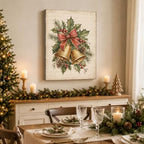 Christmas Bells Canvas Wall Art, Holly Pinecone Red Bow Canvas Prints, alternate view 4