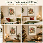 Christmas Bells Canvas Wall Art, Holly Pinecone Red Bow Canvas Prints, alternate view 6