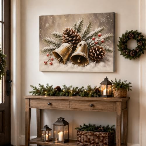 Christmas Bells Canvas Wall Art, Snow‐Covered Golden Bells Canvas Prints, alternate view 4