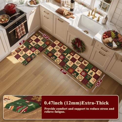 Christmas Buffalo Plaid Kitchen Floor Mats Cushioned Anti Fatigue, alternate view 2