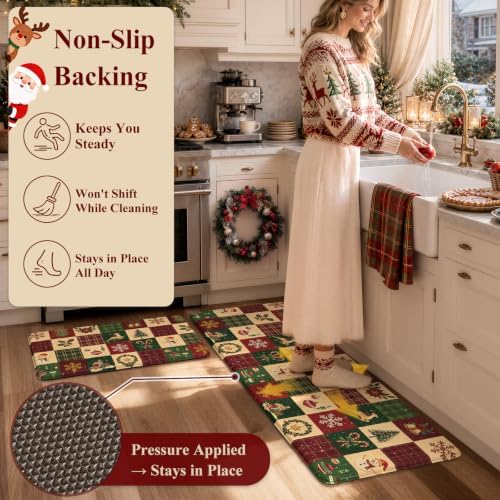Christmas Buffalo Plaid Kitchen Floor Mats Cushioned Anti Fatigue, alternate view 3