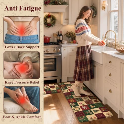 Christmas Buffalo Plaid Kitchen Floor Mats Cushioned Anti Fatigue, alternate view 4