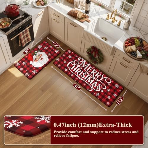Christmas Buffalo Plaid Kitchen Mats Santa Claus Kitchen Rugs Sets, alternate view 2