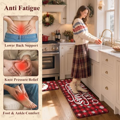 Christmas Buffalo Plaid Kitchen Mats Santa Claus Kitchen Rugs Sets, alternate view 4