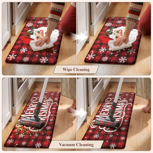 Christmas Buffalo Plaid Kitchen Mats Santa Claus Kitchen Rugs Sets, alternate view 5