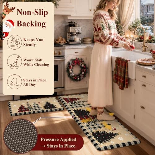 Christmas Buffalo Plaid Tree Kitchen Mats for Floor 17"x47"+17"x29", alternate view 3