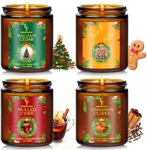 Christmas Candles Set, Scented Candles for Home, 4 Pack Holiday Natural Soy Candles, Christmas Gift for Women