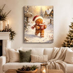 Christmas Canvas Wall Art, Gingerbread Man with Santa Hat Canvas Prints, alternate view 2
