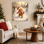 Christmas Canvas Wall Art, Gingerbread Man with Santa Hat Canvas Prints, alternate view 3