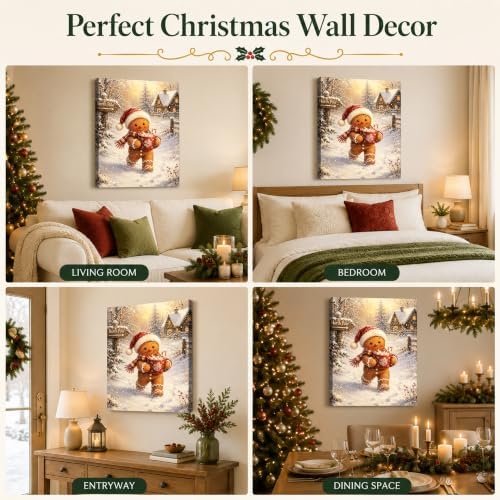 Christmas Canvas Wall Art, Gingerbread Man with Santa Hat Canvas Prints, alternate view 6