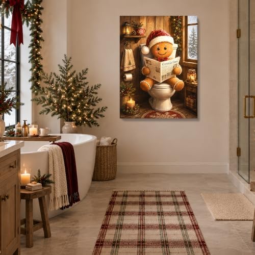 Christmas Canvas Wall Art, Gingerbread on Toilet Reading Canvas Prints, alternate view 4