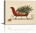 Christmas Canvas Wall Art, Red Sleigh With Gifts Box Holiday Canvas Prints