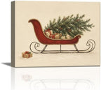 Christmas Canvas Wall Art, Red Sleigh With Gifts Box Holiday Canvas Prints