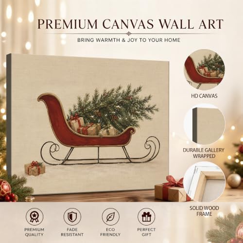 Christmas Canvas Wall Art, Red Sleigh With Gifts Box Holiday Canvas Prints, alternate view 5