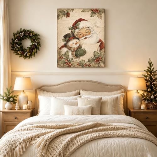 Christmas Canvas Wall Art, Santa Claus with Cute Snowman Canvas Prints, alternate view 3