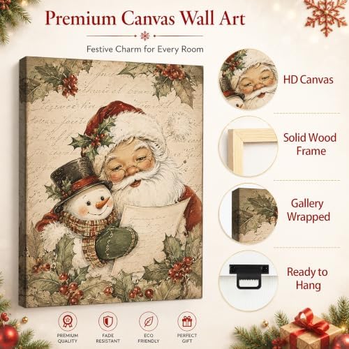 Christmas Canvas Wall Art, Santa Claus with Cute Snowman Canvas Prints, alternate view 5
