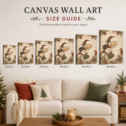 Christmas Canvas Wall Art, Santa Claus with Cute Snowman Canvas Prints, alternate view 6