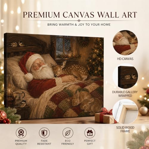 Christmas Canvas Wall Art, Sleeping Santa and Reindeer Canvas Prints, alternate view 5