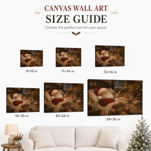 Christmas Canvas Wall Art, Sleeping Santa and Reindeer Canvas Prints, alternate view 6