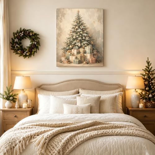 Christmas Canvas Wall Art, Snowy Christmas Tree Gift Boxes Canvas Prints, alternate view 3