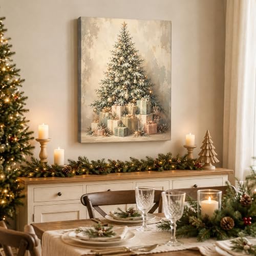 Christmas Canvas Wall Art, Snowy Christmas Tree Gift Boxes Canvas Prints, alternate view 4