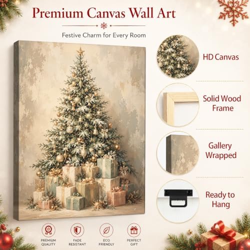 Christmas Canvas Wall Art, Snowy Christmas Tree Gift Boxes Canvas Prints, alternate view 5