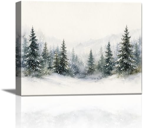Christmas Canvas Wall Art, Snowy Mountain Fores Landscape Canvas Prints