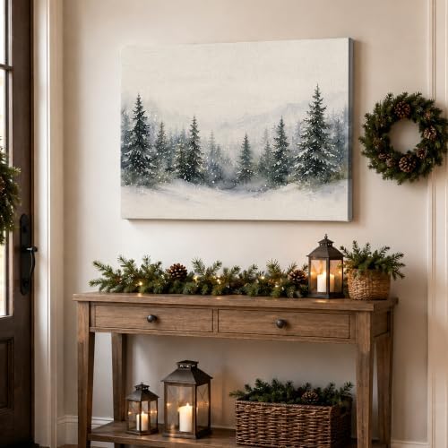 Christmas Canvas Wall Art, Snowy Mountain Fores Landscape Canvas Prints, alternate view 4
