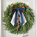 Christmas Decor, 22" Norfolk Pine Christmas Wreath with Bells and Ribbon in Green