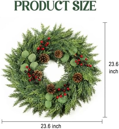 Christmas Decor, 24" Cedar Christmas Wreath with Pinecones, alternate view 2