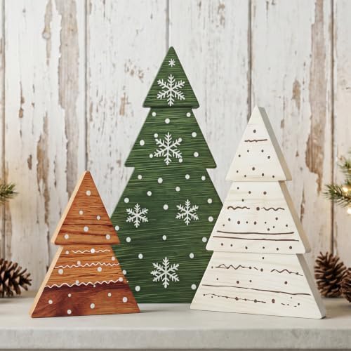 Christmas Decor, 3Pcs Wooden Tabletop Christmas Tree Decorations Sign