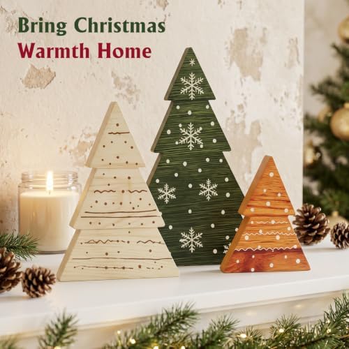 Christmas Decor, 3Pcs Wooden Tabletop Christmas Tree Decorations Sign, alternate view 2