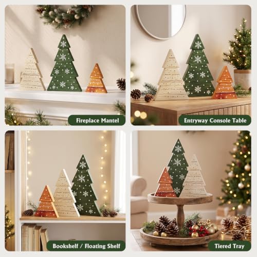Christmas Decor, 3Pcs Wooden Tabletop Christmas Tree Decorations Sign, alternate view 4