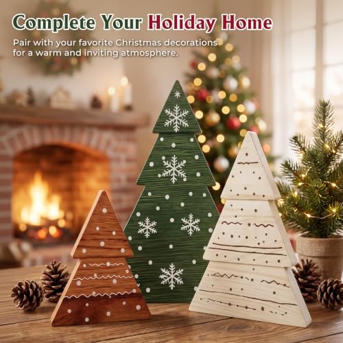 Christmas Decor, 3Pcs Wooden Tabletop Christmas Tree Decorations Sign, alternate view 7