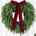 Christmas Decorations -22 Inch Artificial Cedar Wreath with Red Velvet Bow in Green